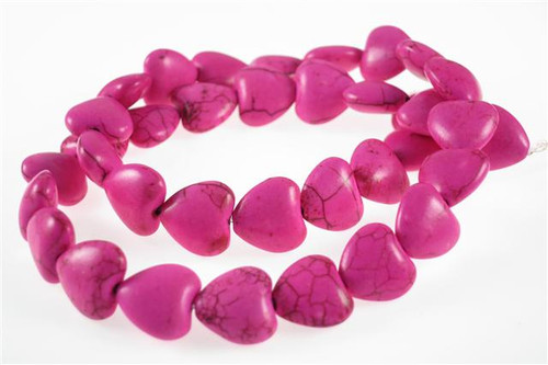 14mm Pink Magnesite Puff Heart Beads 15.5" [t399f]