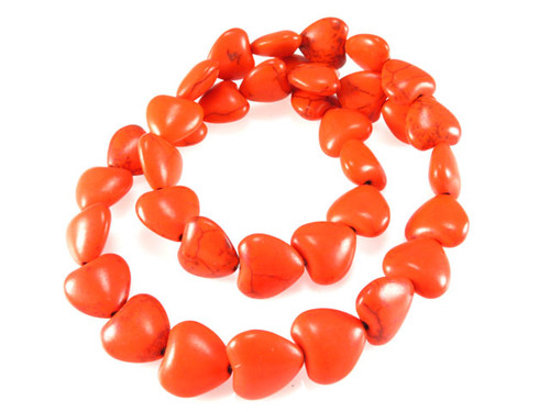 14mm Orange Magnesite Puff Heart Beads 15.5" [t399h]