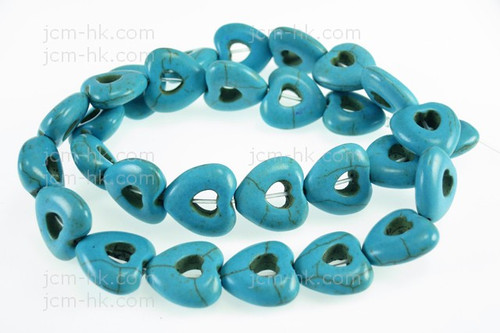 15mm Blue Magnesite Hollow Heart Beads 15.5" [t408b]