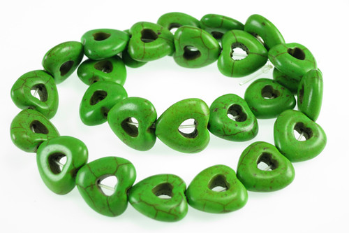 15mm Green Magnesite Hollow Heart Beads 15.5" [t408g]