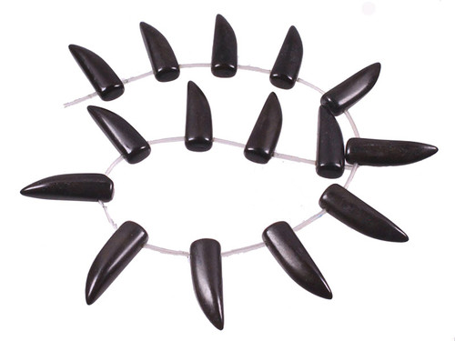 10x30mm Black Magnesite Lucky Horn Beads 15pcs 15.5" [t425k]