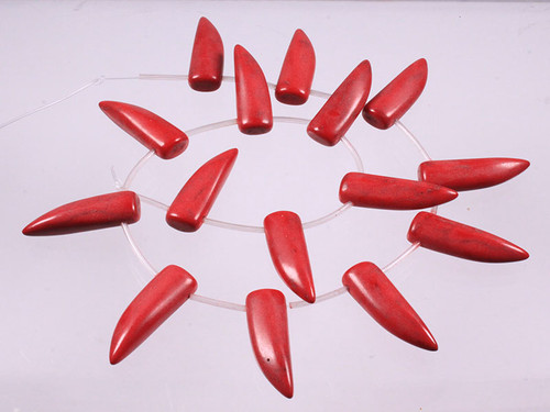 10x30mm Red Magnesite Lucky Horn Beads 15pcs 15.5" [t425r]