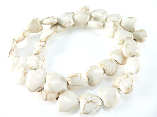 20mm White Magnesite Heart Beads 15.5" [t442w]