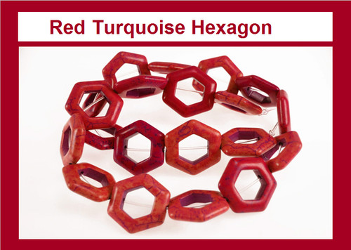 22mm Red Magnesite Hexagon Donut Beads 15.5" [t444r]
