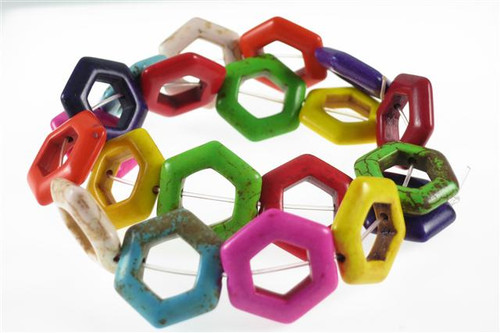 22mm Mix Magnesite Hexagon Donut Beads 15.5" [t444x]