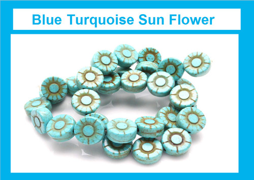 12mm Blue Magnesite Sunflower Beads 15.5" [t455b]