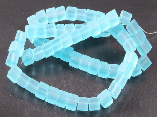 6x6mm Matte Aquamarine Cube Beads 15.5" synthetic [u79a34m]