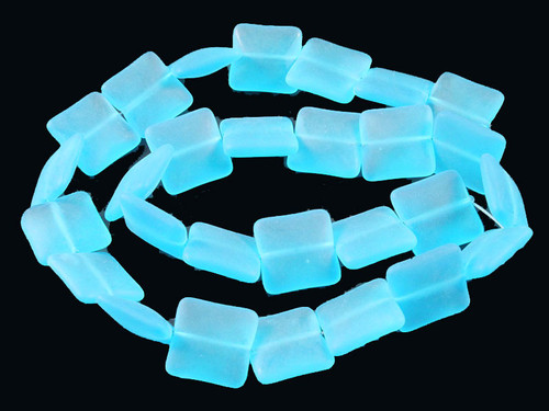 14mm Matte Aquamarine Puff Square Beads 15.5" synthetic [u83a34m]
