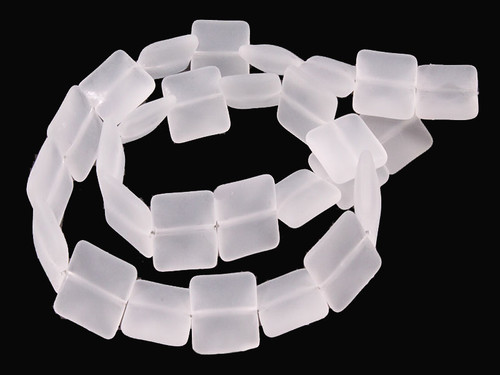 14mm Matte Crystal Puff Square Beads 15.5" synthetic [u83a5m]