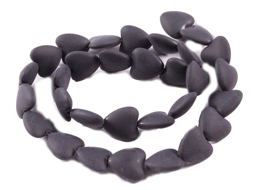 14mm Matte Black Onyx Puff Heart Beads 15.5" [u85m]