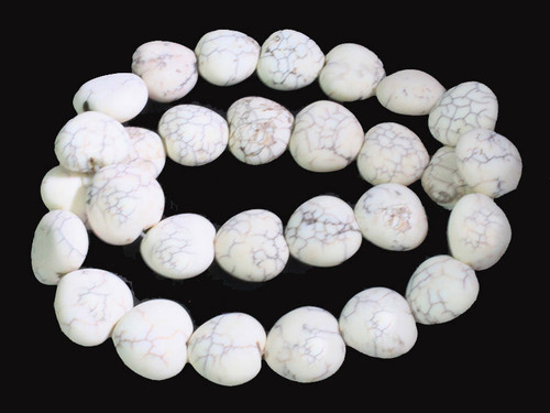 16mm Matte White Turquoise Puff Heart Beads 15.5" stabilized [t6w16m]