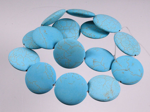25mm Matte Blue Howlite Coin Beads 15.5" natural [wa296m]