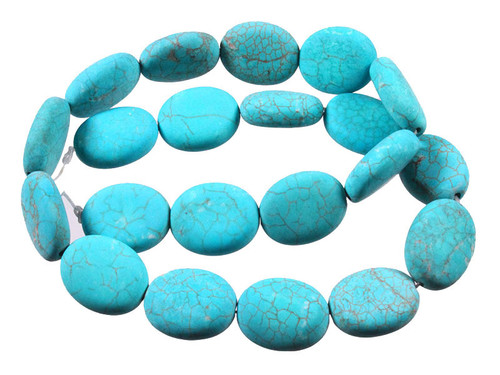 15x20mm Matte Blue Turquoise With Black & White Matrix Puff Oval Beads 15.5" stabilized [t54m]