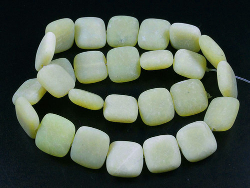 15mm Matte Olive Jade Puff Square Beads 15.5" natural [s5b38-15m]