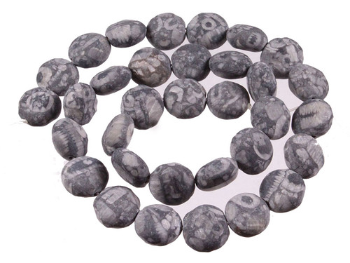 12mm Matte Fossil Jasper Puff Coin Beads 15.5" natural [s4b37-12m]