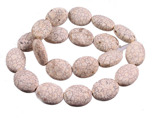 15x20mm Matte White Turquoise Puff Oval Beads 15.5" stabilized [t7w15m]