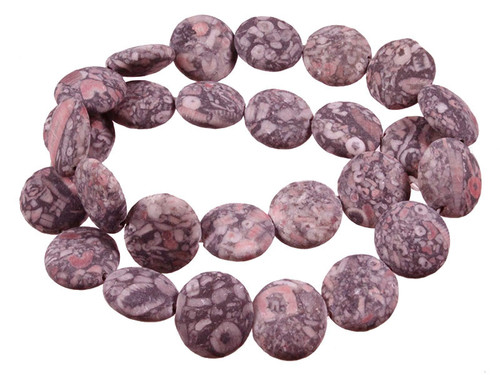 15mm Matte Fossil Jasper Puff Coin Beads 15.5" natural [s4b37-15m]