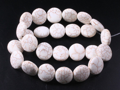 16mm Matte White Turquoise Puff coin Beads 15.5" stabilized [t4w16m]