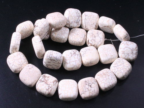 12mm Matte White Turquoise Puff Square Beads 15.5" stabilized [t5w12m]