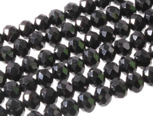 4x3mm Jet Black Glass Faceted Rondelle Beads 15.5" [uc1a2]