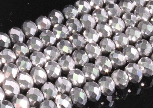 4x3mm Metallic Silver Glass Faceted Rondelle About 150 Bead 18" [uc1b16]