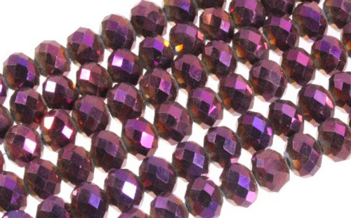 4x3mm Metallic Purple Glass Faceted Rondelle About 150 Bead 18" [uc1b22]