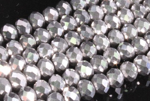 6x4mm Metallic Silver Glass Faceted Rondelle About 100 Bead 17" [uc2b16]