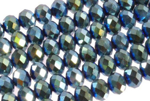 6x4mm Metallic Green Glass Faceted Rondelle About 100 Bead 17" [uc2b20]
