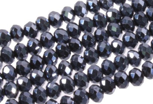 8x6mm Metallic Gray Glass Faceted Rondelle About 72 Bead 15.5" [uc3a15]