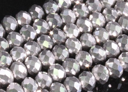 8x6mm Metallic Silver Glass Faceted Rondelle About 72 Bead 15.5" [uc3b16]