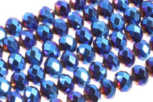 8x6mm Metallic Blue Glass Faceted Rondelle About 72 Bead 15.5" [uc3b21]