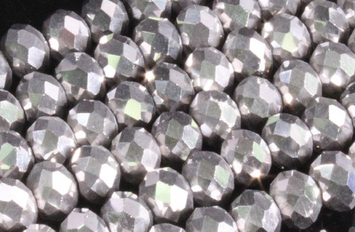 12x8mm Metallic Silver Glass Faceted Rondelle About 72 Bead [uc5b16]