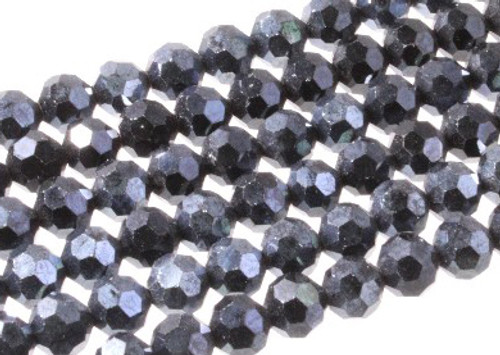 4mm Metallic Gray Glass Faceted Round About 100 Bead 15" [uc6a15]