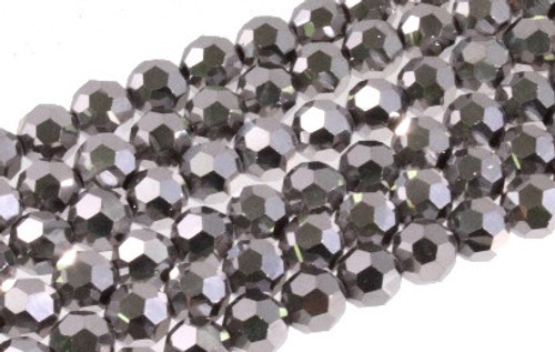 4mm Metallic Silver Glass Faceted Round About 100 Bead 15" [uc6b16]