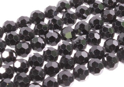 6mm Jet Black Glass Faceted Round Beads 15.5" [uc7a2]