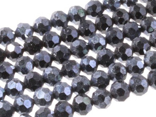 6mm Metallic Gray Glass Faceted Round About 100 Bead 22" [uc7a15]