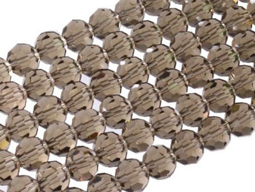 6mm Smoky Glass Faceted Round About 100 Bead 22" [uc7a24]