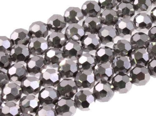 6mm Metallic Silver Glass Faceted Round About 100 Bead 22" [uc7b16]