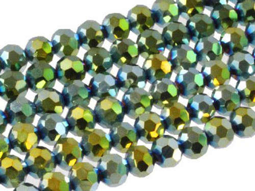 6mm Metallic Green Glass Faceted Round About 100 Bead 22" [uc7b20]