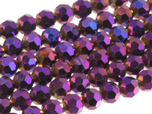 6mm Metallic Purple Glass Faceted Round About 100 Bead 22" [uc7b22]