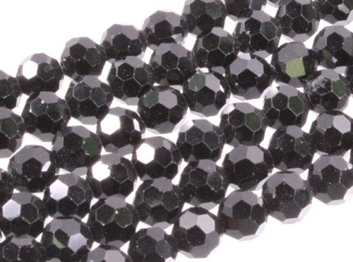 8mm Jet Black Glass Faceted Round Beads 15.5" [uc8a2]