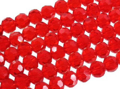 8mm Red Glass Faceted Round About 72 Bead 22" [uc8a6]