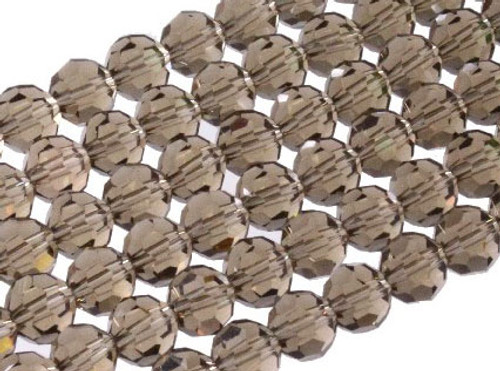 8mm Smoky Glass Faceted Round About 72 Bead 22" [uc8a24]