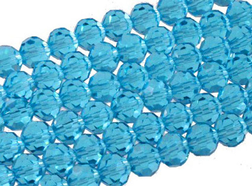 8mm Aquamarine Glass Faceted Round About 72 Bead 22" [uc8a26]