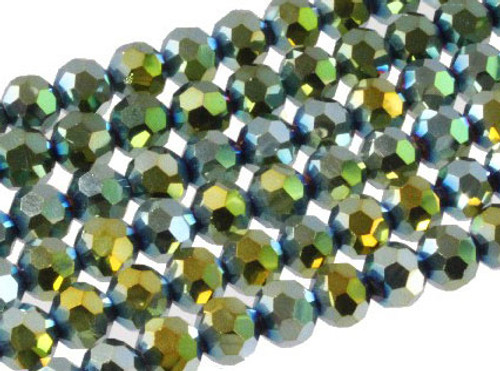 8mm Metallic Green Glass Round About 72 Bead 22" [uc8b20]