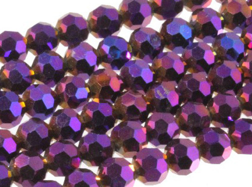 8mm Metallic Purple Glass Faceted Round About 72 Bead 22" [uc8b22]