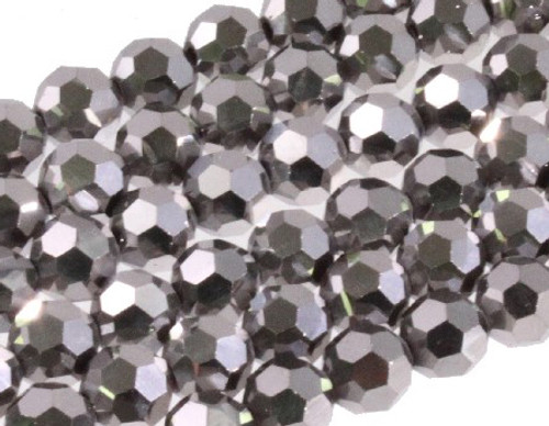 10mm Metallic Silver Glass Faceted Round About 72 Bead [uc9b16]