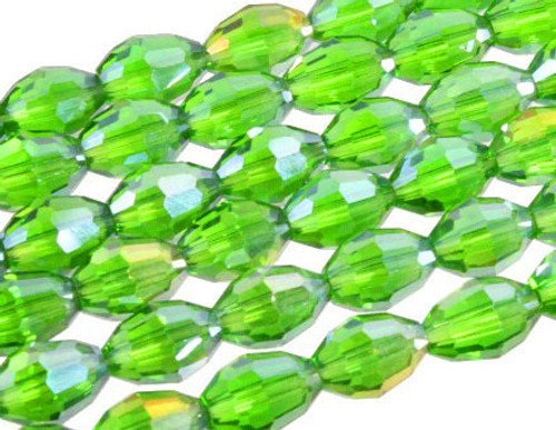 4x6mm Emerald Glass Faceted Rice About 72 Bead 17" [uc11a17]