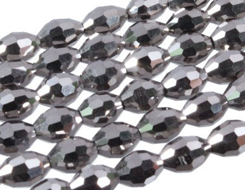 4x6mm Metallic Silver Glass Faceted Rice About 72 Bead 17" [uc11b16]