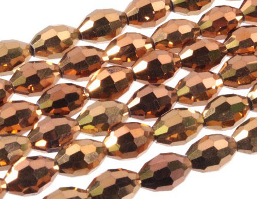 4x6mm Metallic Gold Glass Faceted Rice About 72 Bead 17" [uc11b18]